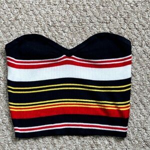 Navy blue and red/yellow cropped tube top in Large